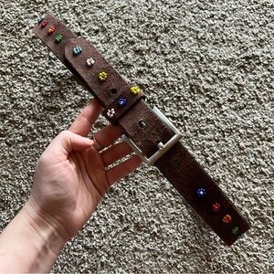 Brown Leather Floral Bead Stud Belt